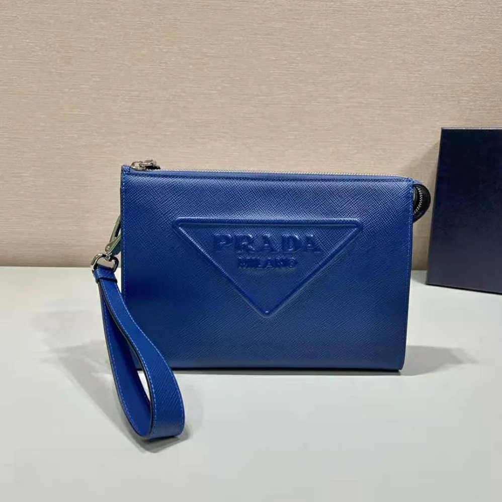 Prada Saffiano Leather Pouch for Men in Navy