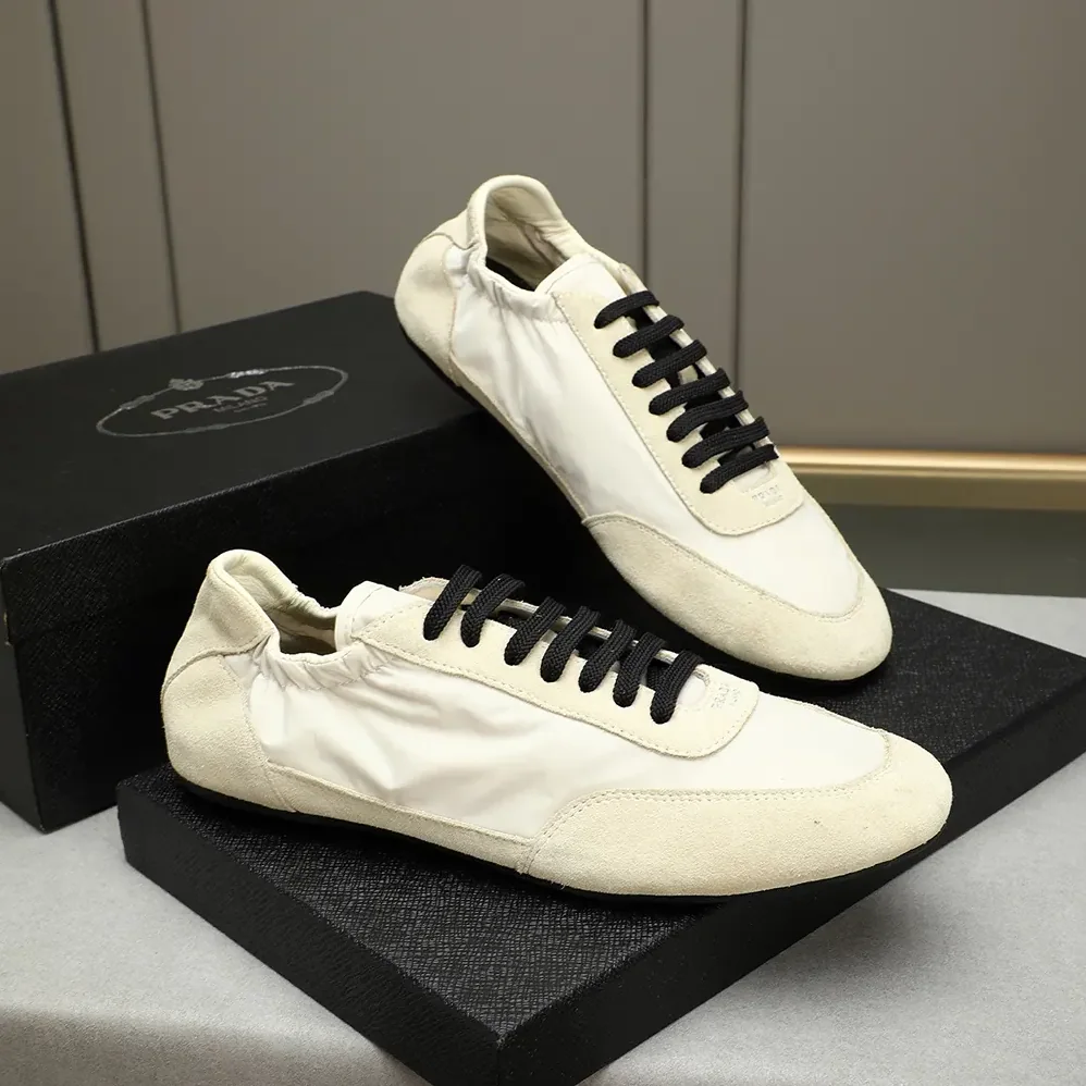 Prada Collapse Re-Nylon and Suede Elasticized Sneakers for Unisex in Ivory Prada Collapse Re-Nylon and Suede Elasticized Sneakers for Unisex in Ivory