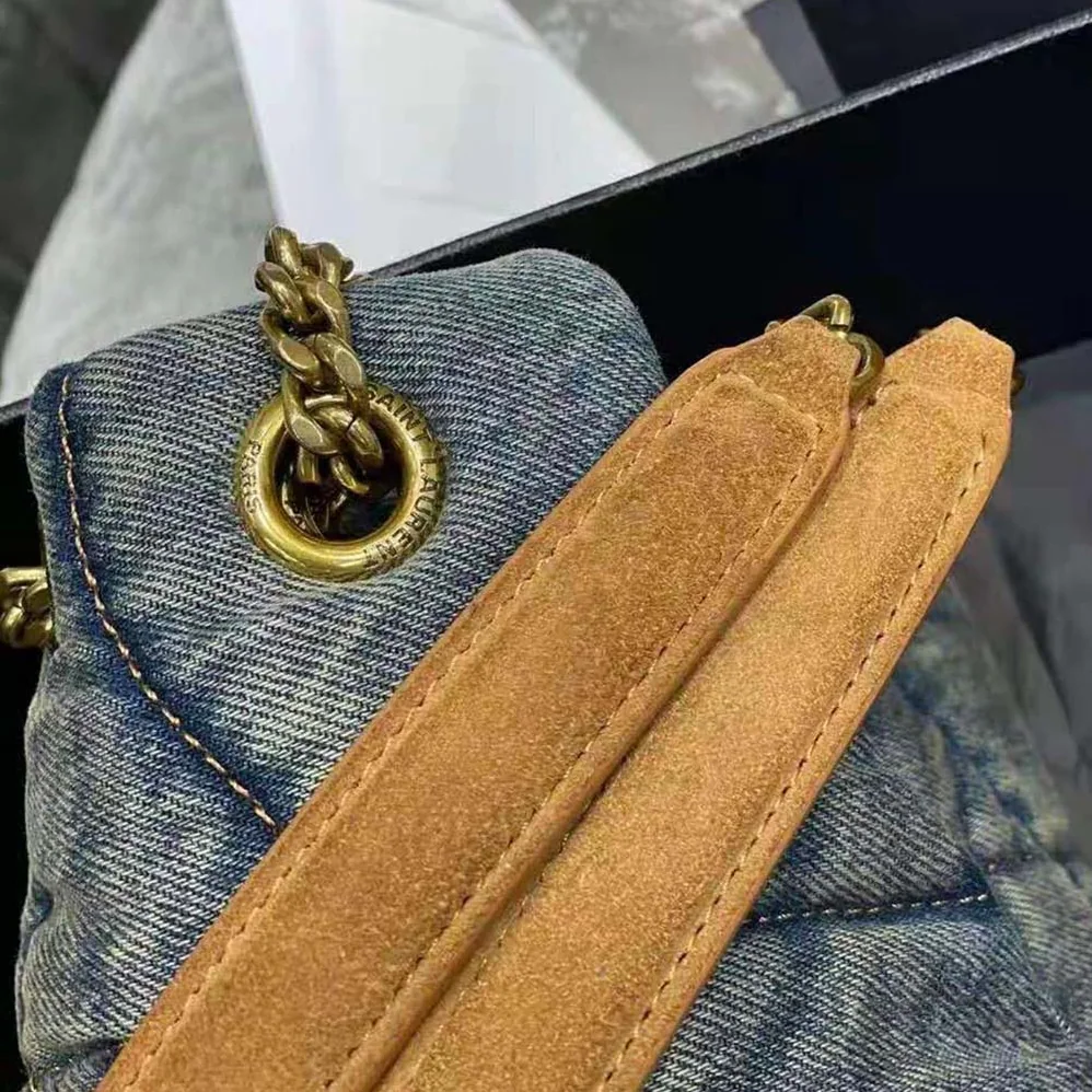 Saint Laurent YSL Puffer Small Bag in Quilted Vintage Denim and Suede for Women Saint Laurent YSL Puffer Small Bag in Quilted Vintage Denim and Suede for Women