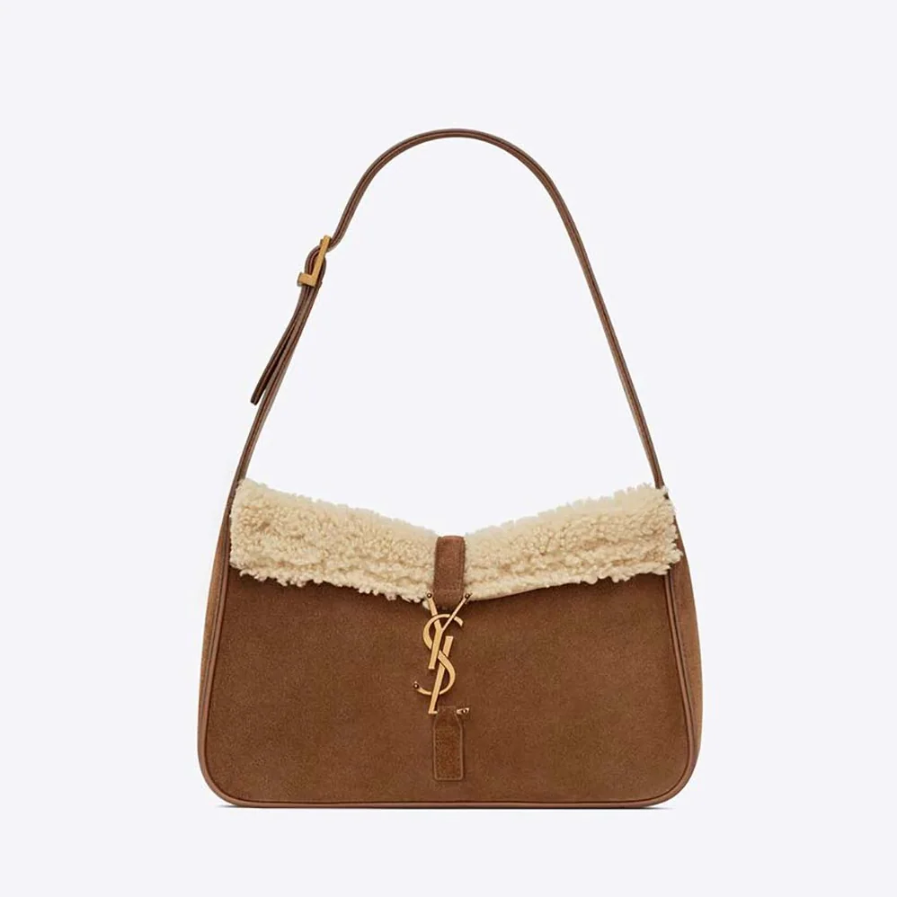 Saint Laurent YSL Le 5 à 7 Hobo Bag in Suede and Shearling for Women