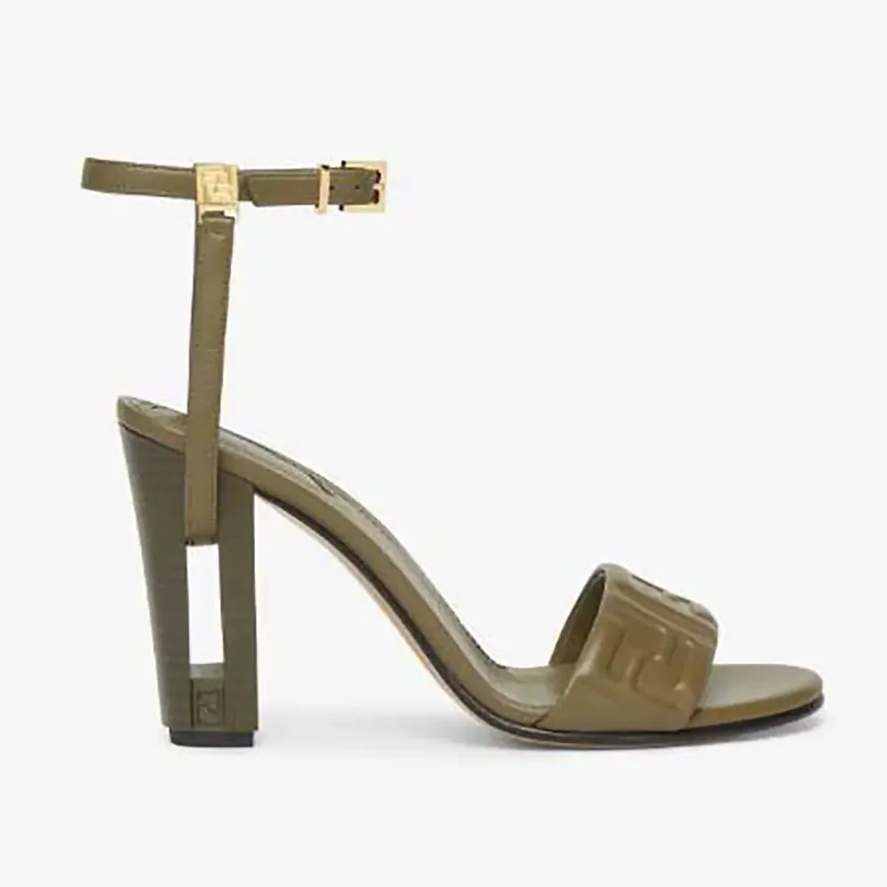 Fendi Delfina Green FF Nappa Leather High for Women in heeled Sandals