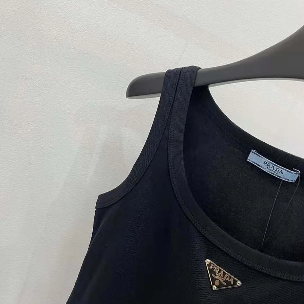 Prada Ribbed Knit Jersey Tank Top for Women in Black