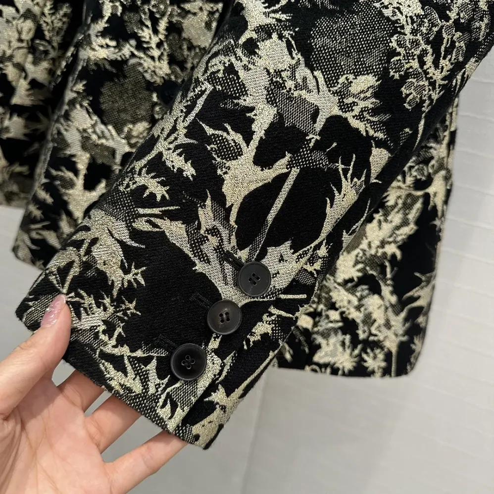 Dior Fitted Jacket Black Technical Fabric with Gold-Tone Dior Chardons Motif in Metallic Thread for Women