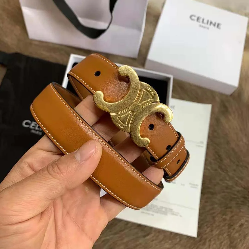 Celine Triomphe Belt in Natural Calfskin for Women in Brown