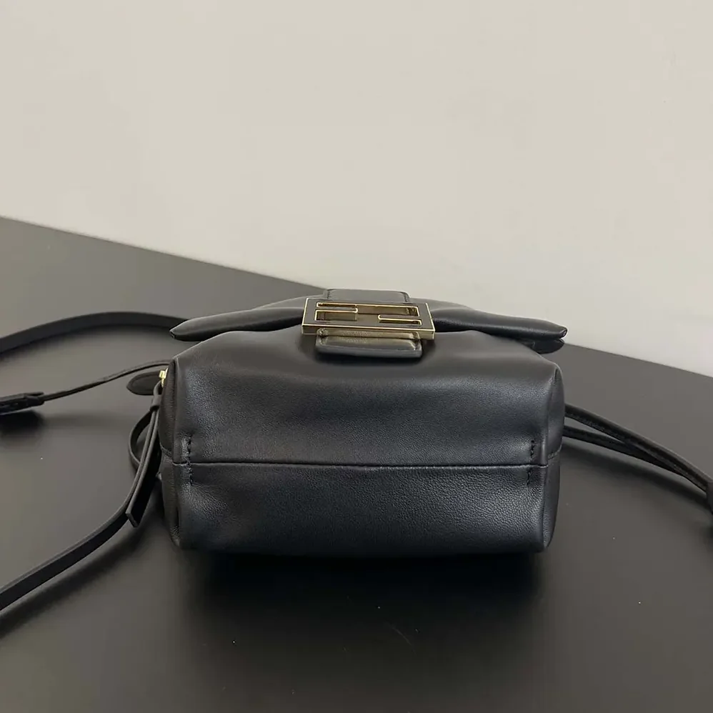 Fendi Mamma Baguette Small Black Nappa Leather Mini Bag for Women