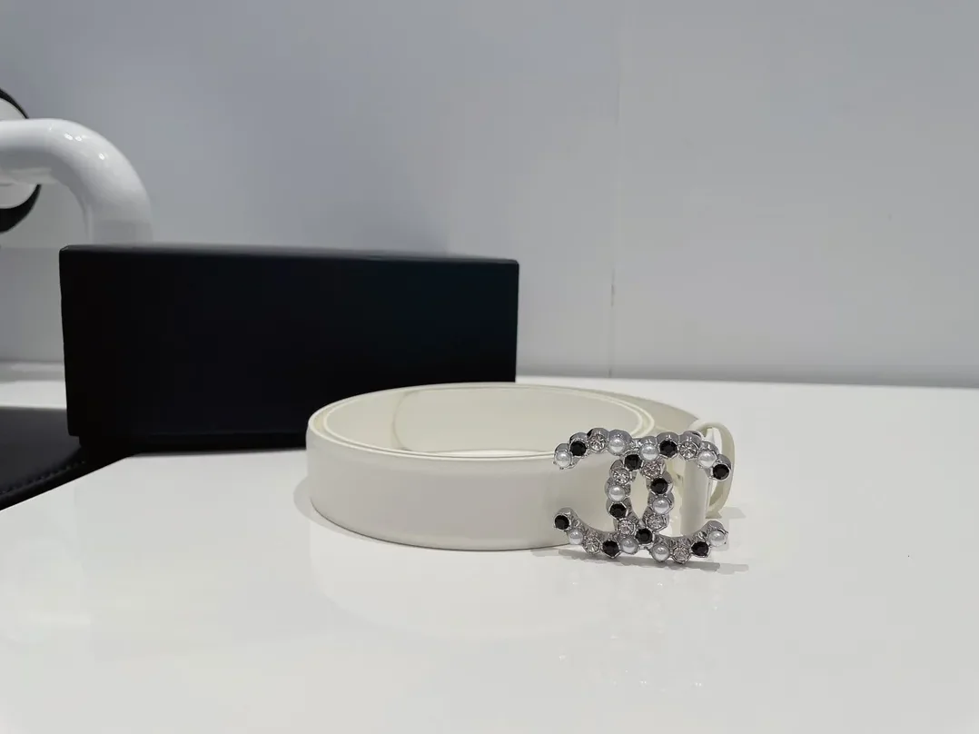 Chanel Two Color Pearl Interlocking C Buckle Belt White Chanel Two Color Pearl Interlocking C Buckle Belt White