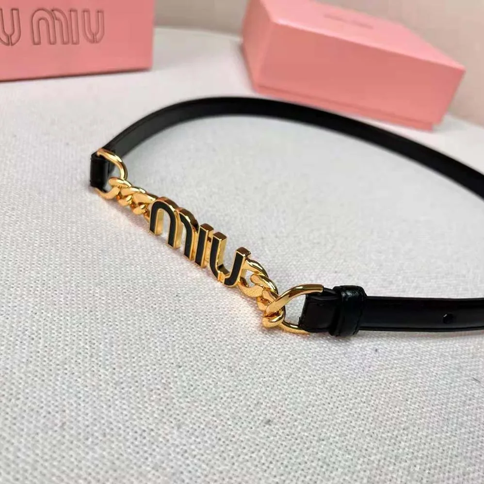 Miu Miu Brushed Leather Belt with Logo for Women in Black