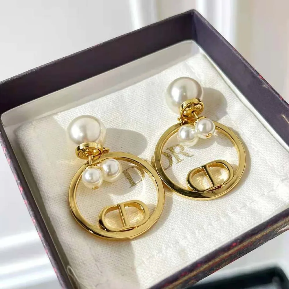 Dior Tribales Earrings Gold-Finish Metal and White Resin Pearls for Women