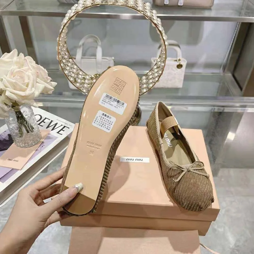 Miu Miu Corduroy Ballerinas with Knit Logo for Women Miu Miu Corduroy Ballerinas with Knit Logo for Women