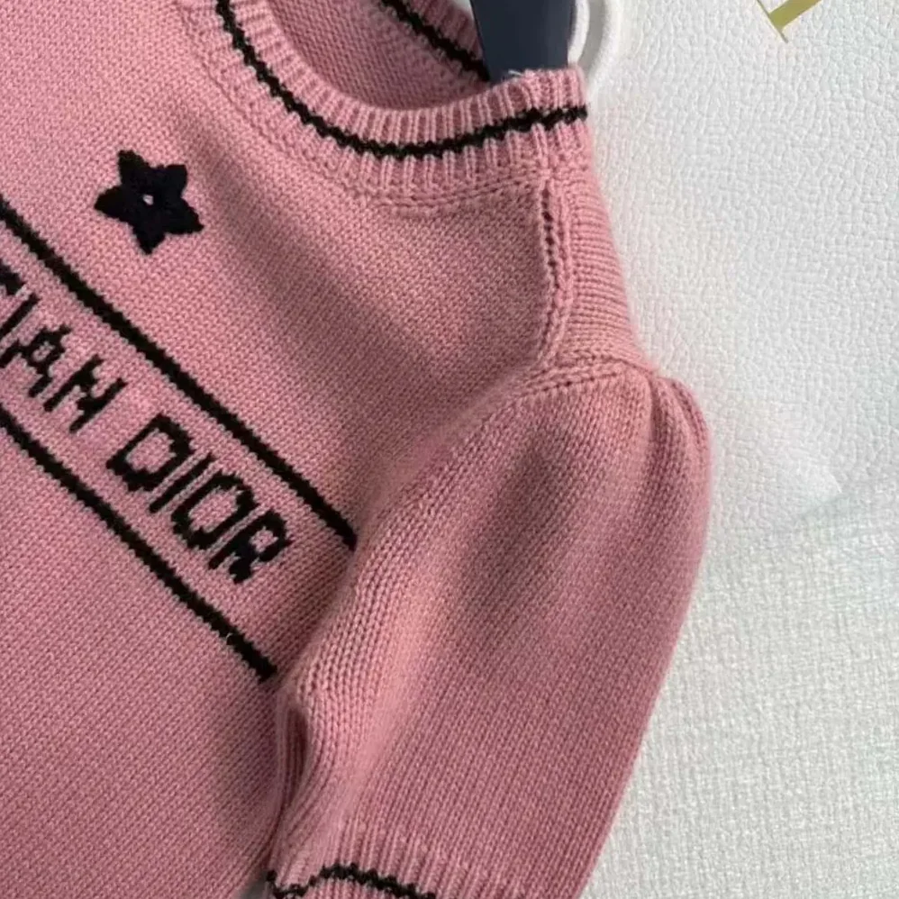 Dior Christian Dior Short-Sleeved Sweater Pink Cashmere and Wool Knit for Women