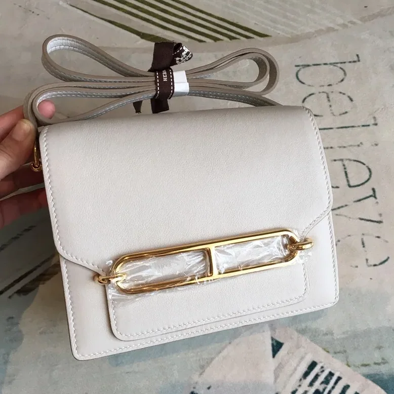 Hermes Mini Evercolor Sac Roulis 19 White Gold Hardware /