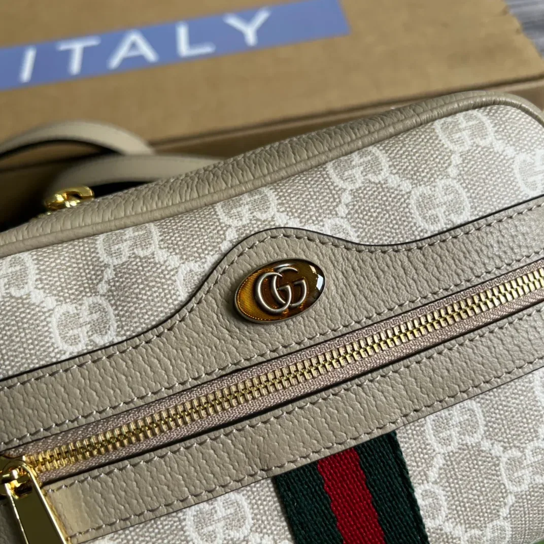 Gucci Ophidia Mini GG Bag Beige And Ebony GG Supreme Canvas, With Beige / Gucci Ophidia Mini GG Bag Beige And Ebony GG Supreme Canvas, With Beige /