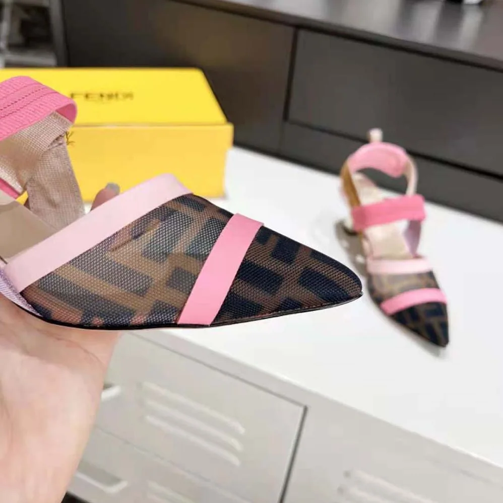 Fendi Colibrì Brown Mesh Medium for Women in Heeled Slingbacks