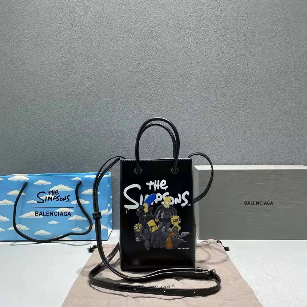 Balenciaga the Simpsons Tm 20th Television Mini Shopping Bag in Shiny Box Calfskin in Black for Women Balenciaga the Simpsons Tm 20th Television Mini Shopping Bag in Shiny Box Calfskin in Black for Women
