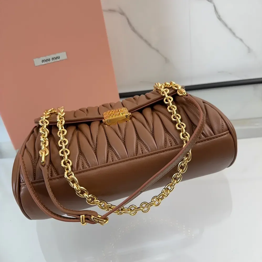 Miu Miu Matelassé Nappa Leather Shoulder Bag for Women in Brown