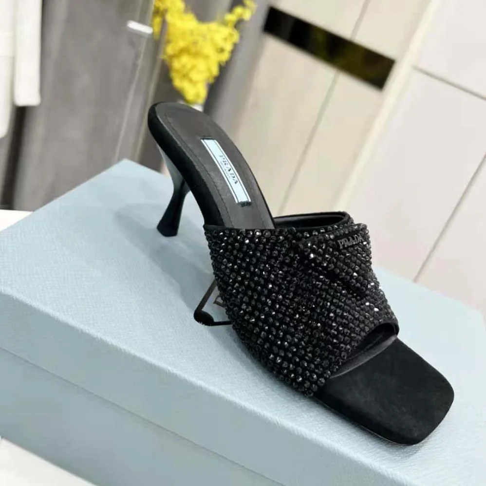 Prada Satin Sandals with Crystals for Women in Black