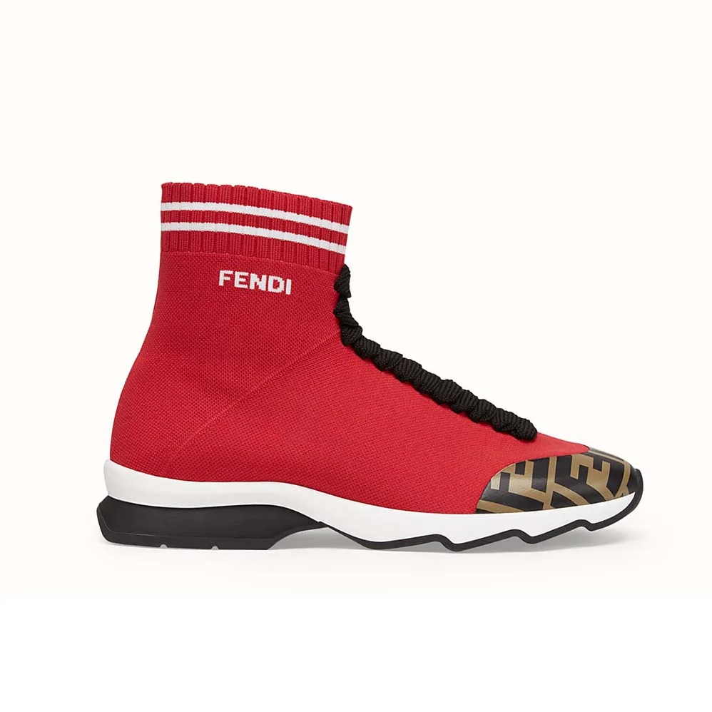 Fendi Shoes Pale Fabric Sneaker Boots for Women in Red