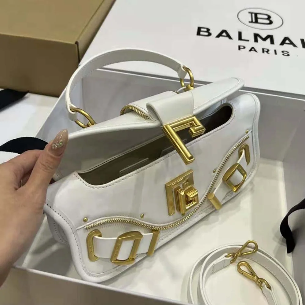 Balmain Blaze Grained Leather Clutch Bag for Women in White Balmain Blaze Grained Leather Clutch Bag for Women in White
