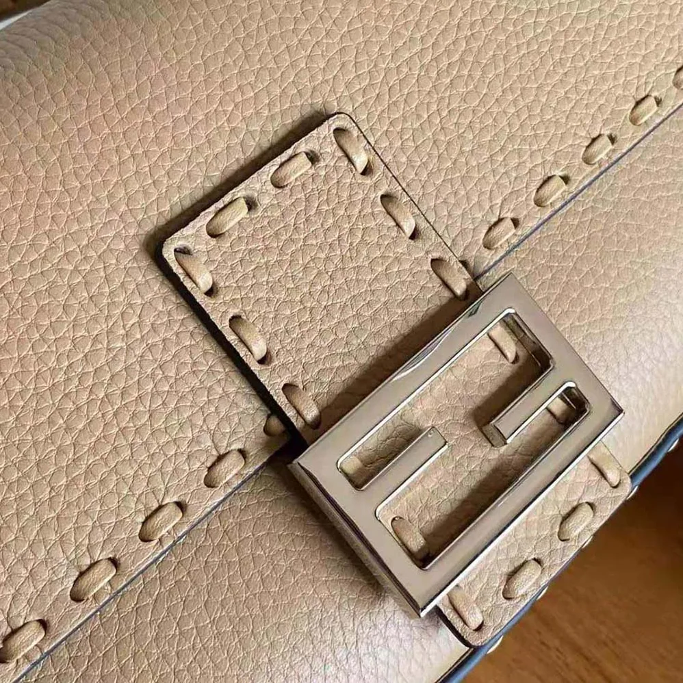Fendi Baguette Beige Selleria Bag with Oversized Topstitching for Women Fendi Baguette Beige Selleria Bag with Oversized Topstitching for Women