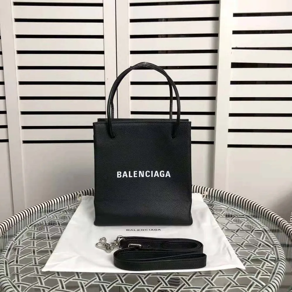 Balenciaga Shopping XXS North South Tote Bag in Squared Calfskin Bag for Women in Black