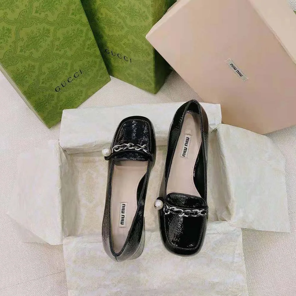 Miu Miu Patent Leather Loafers in 35mm Heel for Women in Black Miu Miu Patent Leather Loafers in 35mm Heel for Women in Black