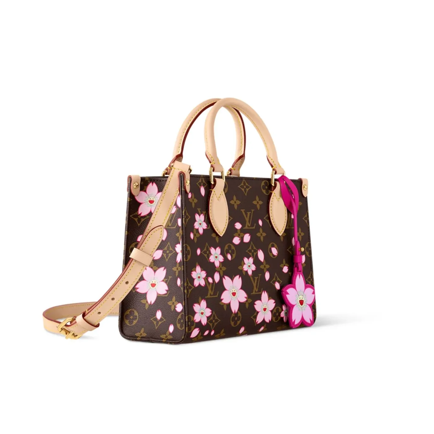 Louis Vuitton LV x Murakami OnTheGo PM Tote Bag in Sakura Brown Gold Hardware Louis Vuitton LV x Murakami OnTheGo PM Tote Bag in Sakura Brown Gold Hardware