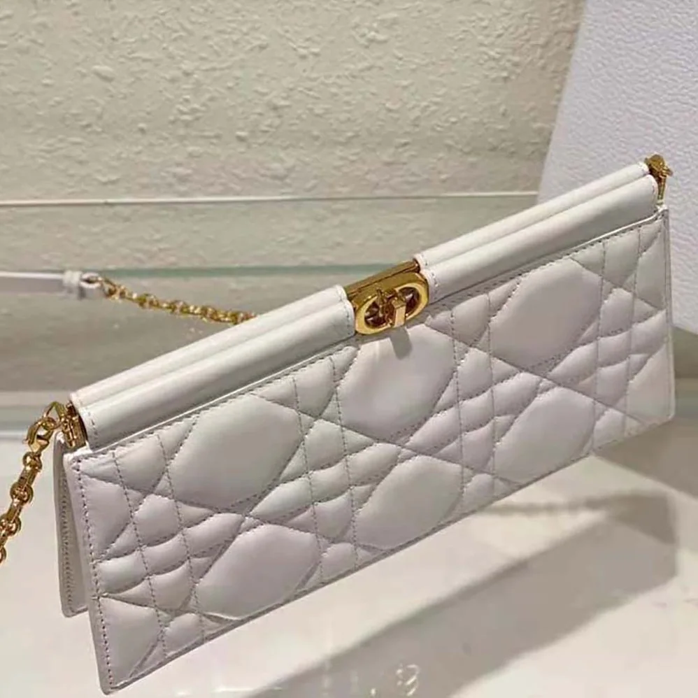 Dior Dior Caro Colle Noire Clutch with Chain Latte Cannage Lambskin for Women Dior Dior Caro Colle Noire Clutch with Chain Latte Cannage Lambskin for Women