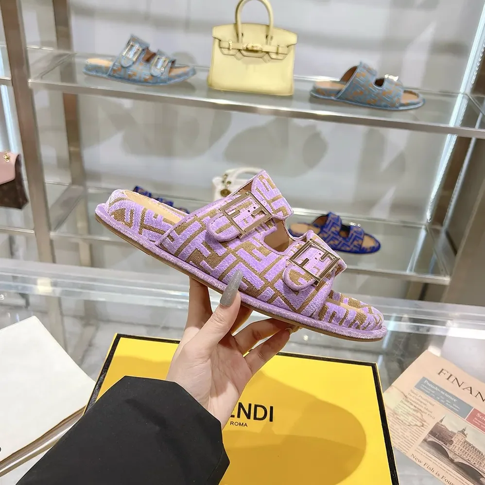 Fendi Feel Mauve Pink FF Jacquard Velvet Slides for Women Fendi Feel Mauve Pink FF Jacquard Velvet Slides for Women