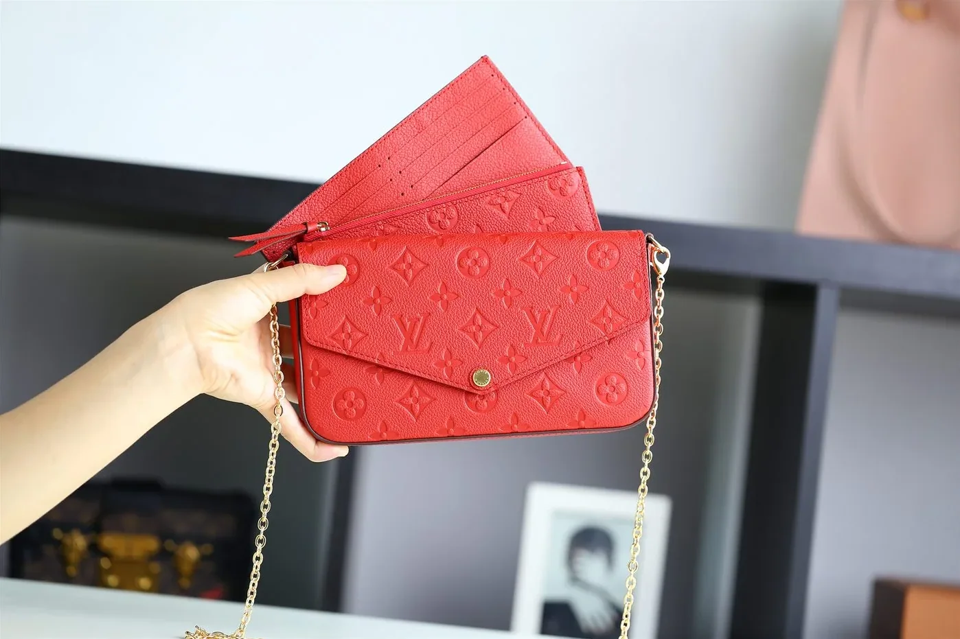 Louis Vuitton Pochette Felicie Monogram Empreinte Red Louis Vuitton Pochette Felicie Monogram Empreinte Red