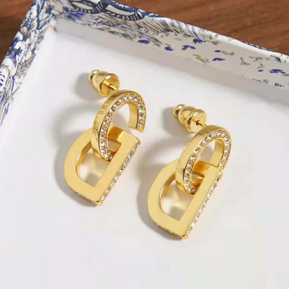 Dior CD Lock Earrings Gold-Finish Metal and Silver for Women in Tone Crystals