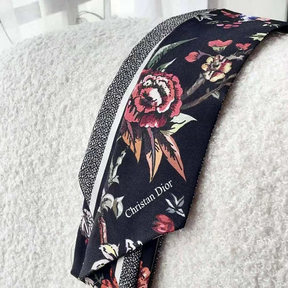 Dior Jardin Botanique Mitzah Scarf Black Multicolor Silk Twill for Women