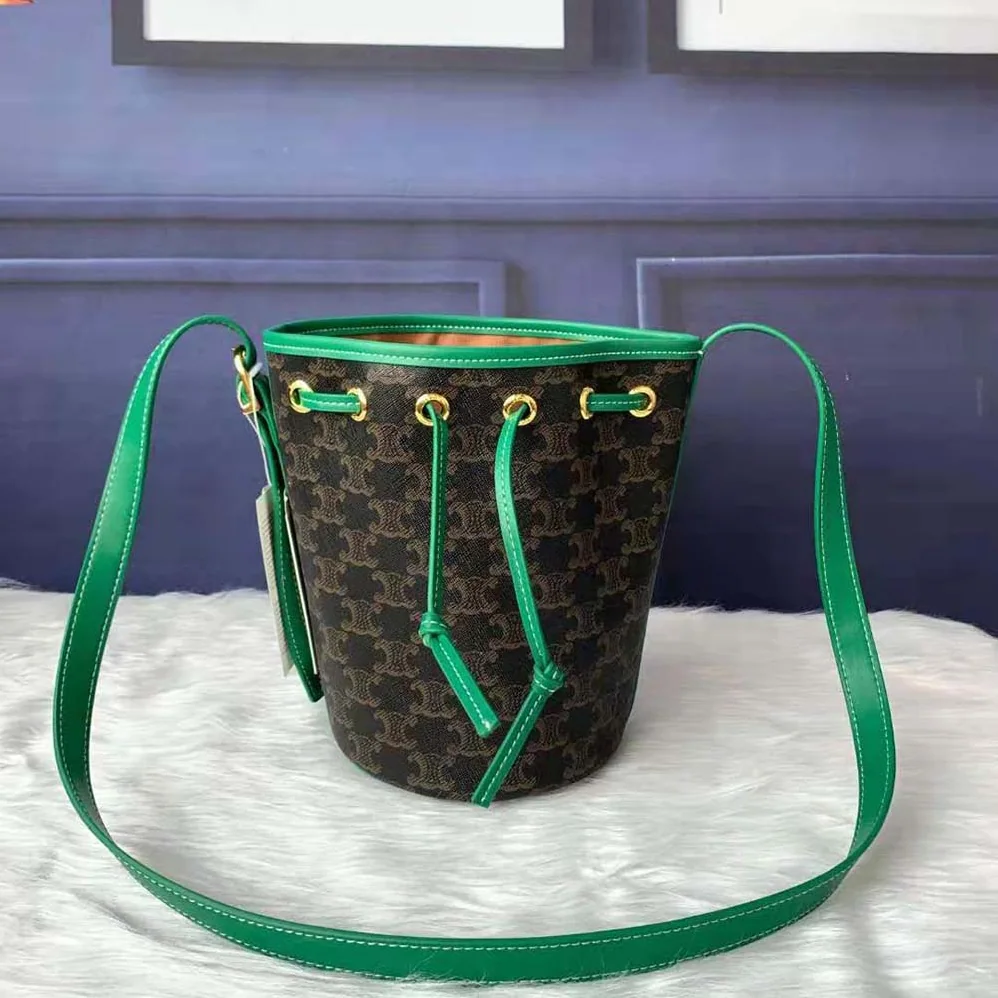 Celine Small Drawstring Bag in Triomphe Canvas for Women in Green