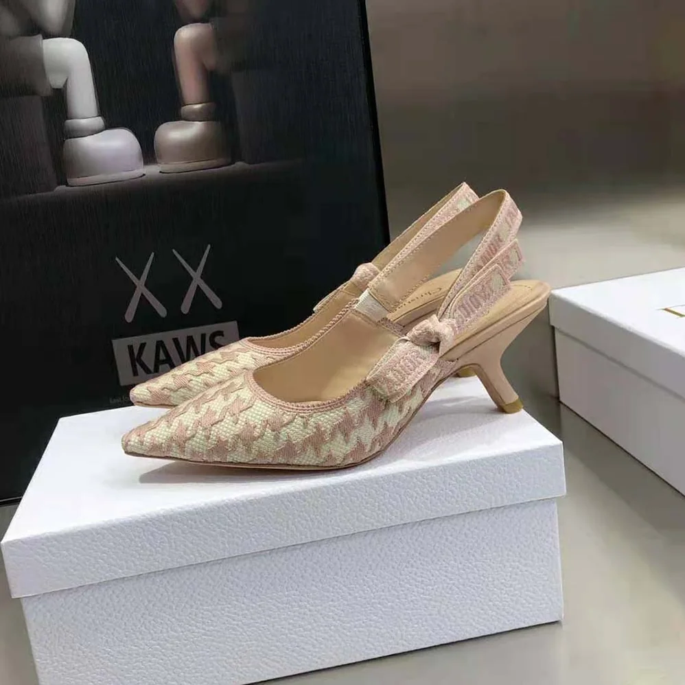 Dior J'Adior Slingback Pump Rose Des Vents Cotton Embroidery with Micro Houndstooth Motif for Women Dior J'Adior Slingback Pump Rose Des Vents Cotton Embroidery with Micro Houndstooth Motif for Women