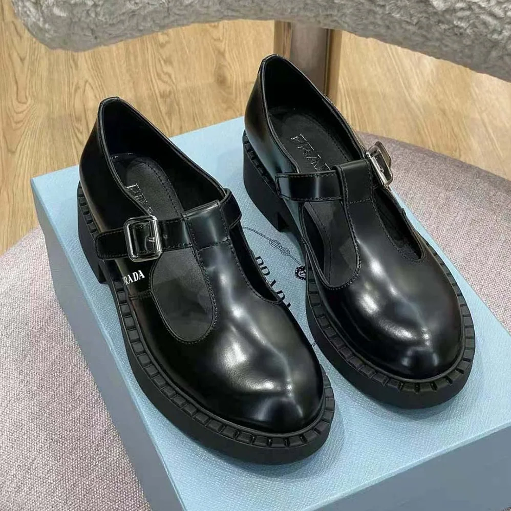 Prada Brushed leather T-Strap Shoes for Women in Black Prada Brushed leather T-Strap Shoes for Women in Black