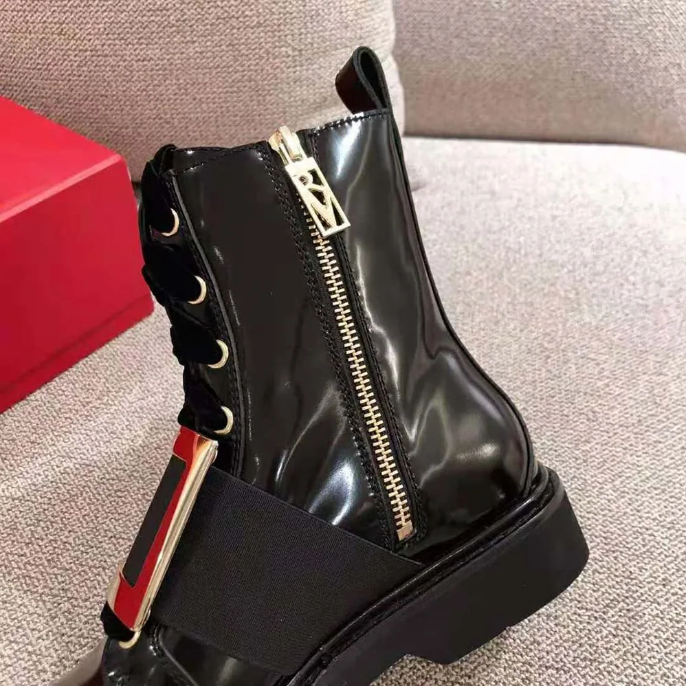 Roger Vivier Viv' Rangers Metal Buckle Ankle Boots in 1.5cm Heel for Women in Black