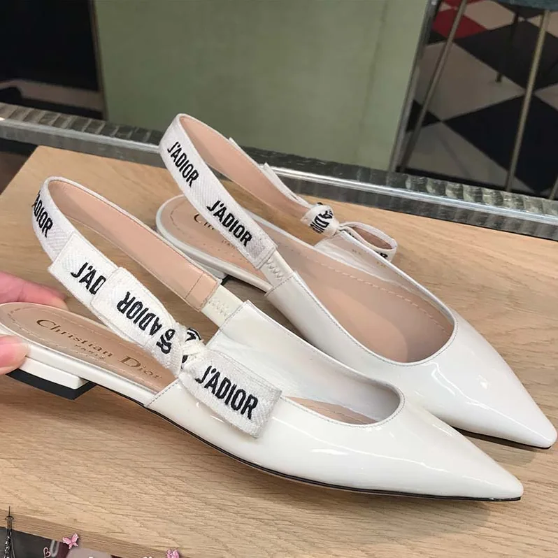 Dior J'Adior Ballet Pump White Patent Leather J'adior Embroidered Ribbon for Women