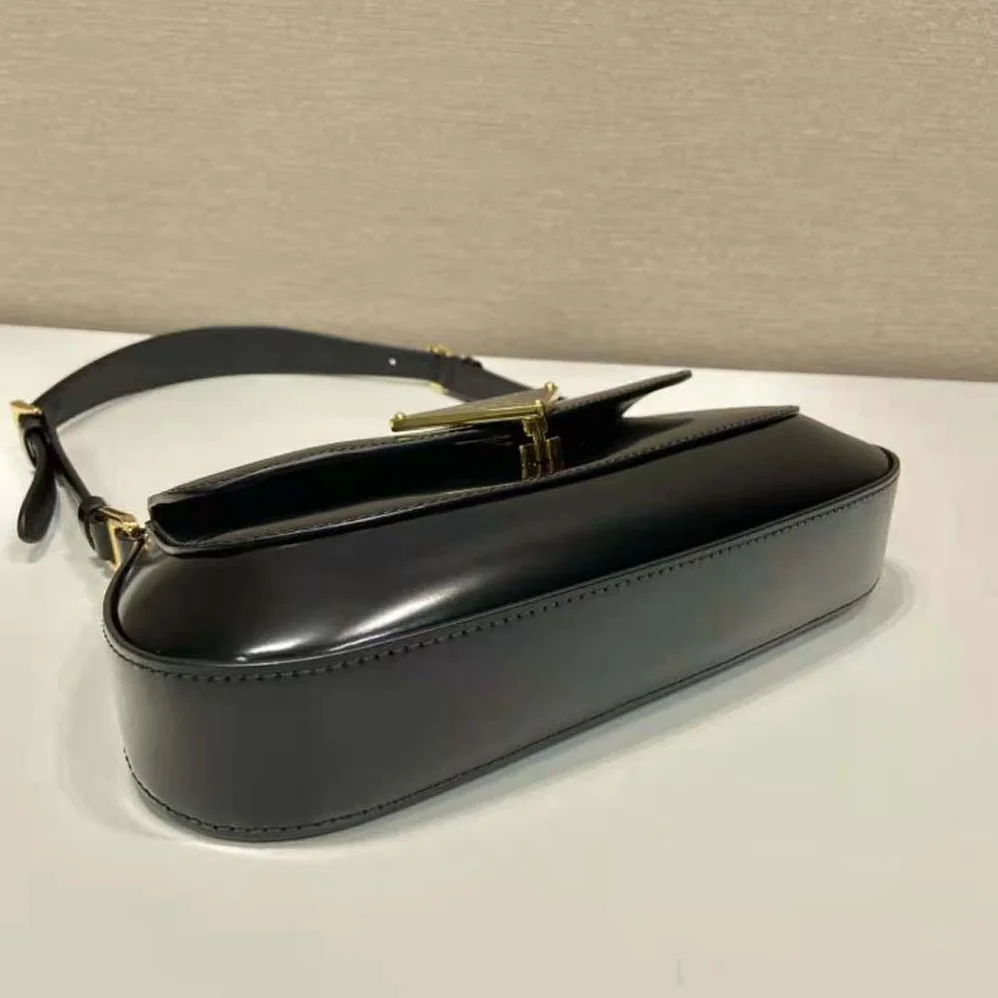 Prada Brushed Leather Shoulder Bag for Women in Black Prada Brushed Leather Shoulder Bag for Women in Black