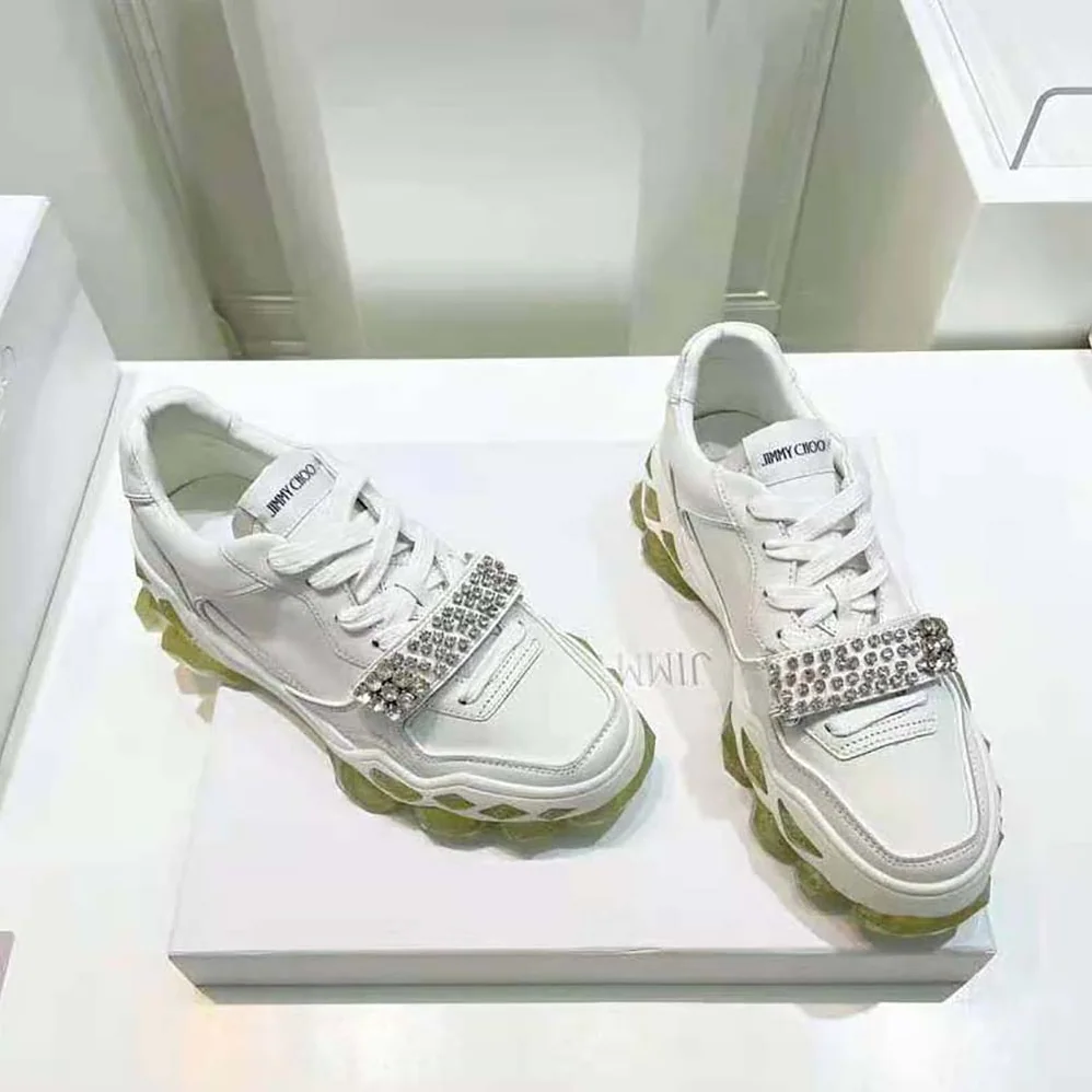 Jimmy Choo Diamond X Strap/F White Calf Leather Low Top Trainers with Crystal Strap for Women