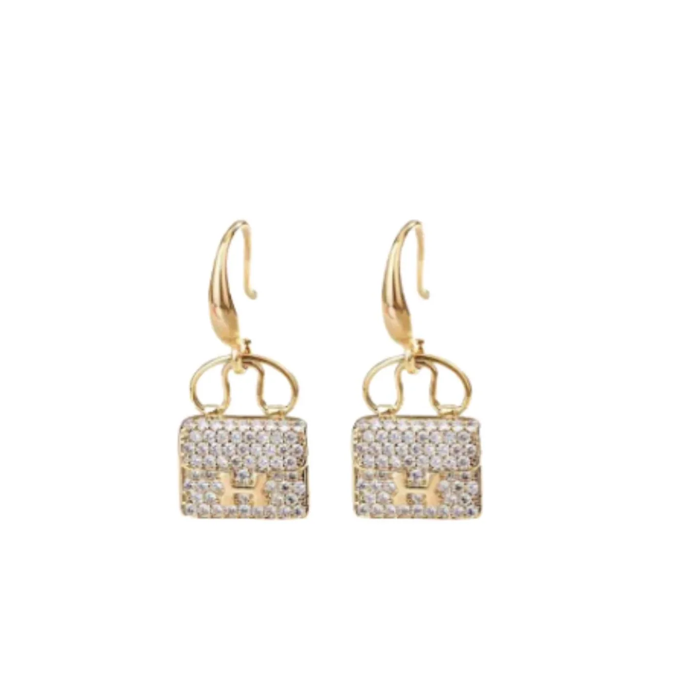 Hermes Amulettes Constance Earrings Gold Tone