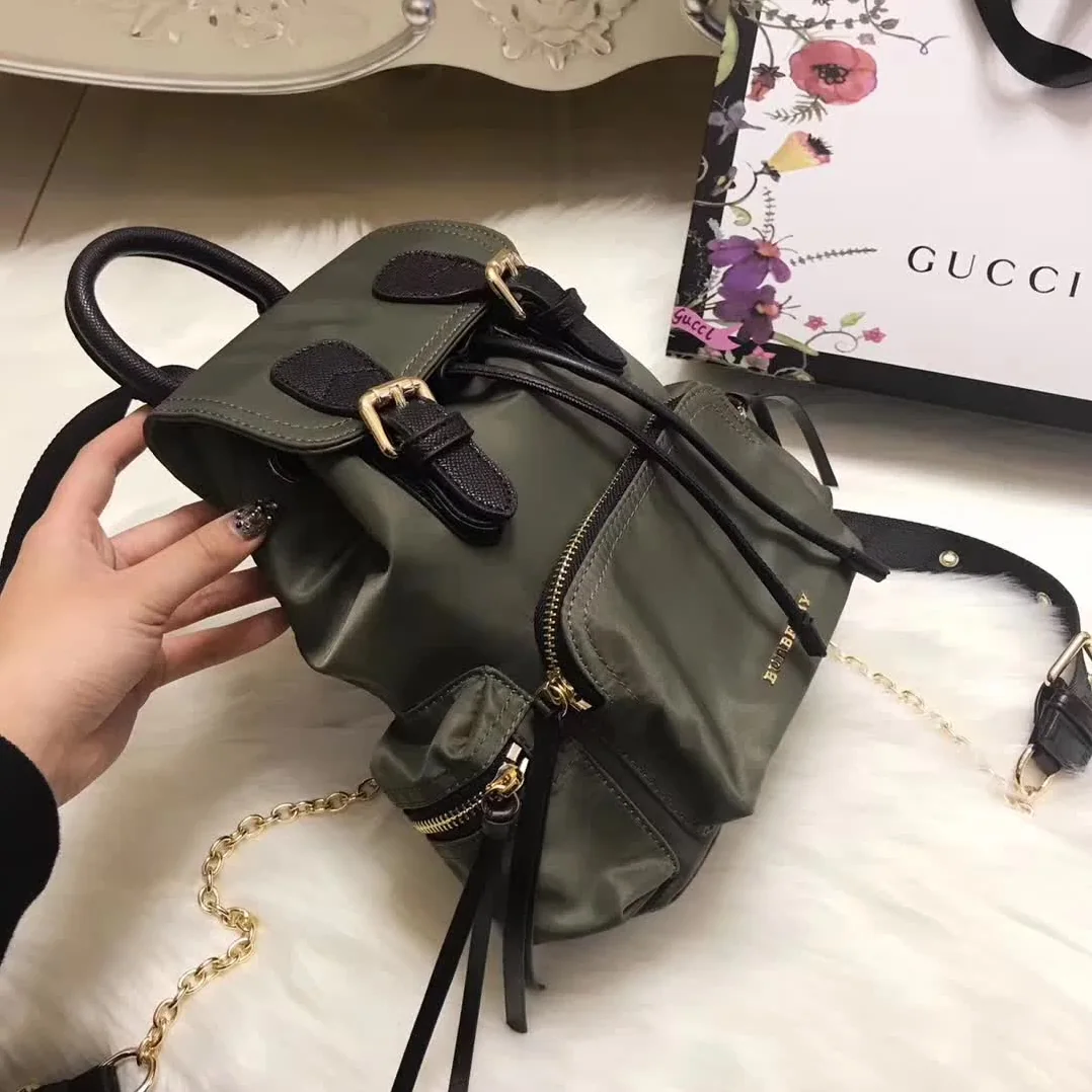 Burberry Medium Rucksack in Technical Nylon and Leather in Dark Green Burberry Medium Rucksack in Technical Nylon and Leather in Dark Green