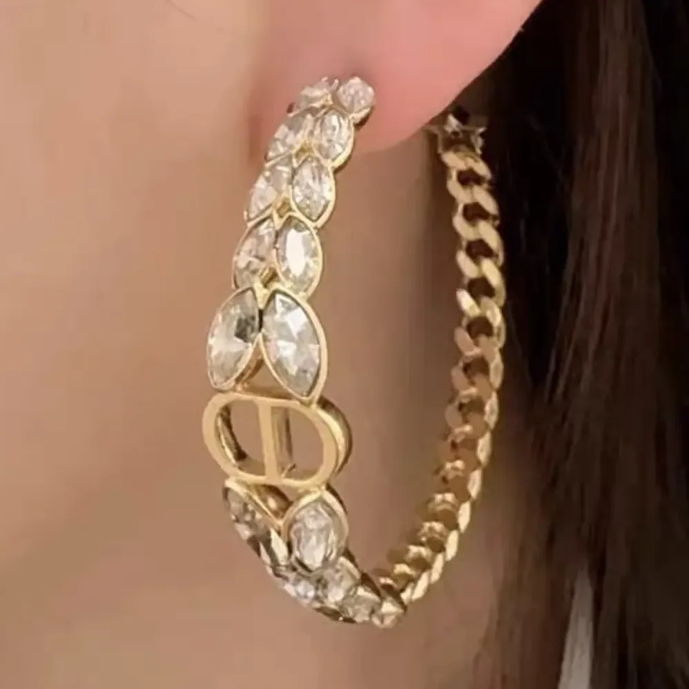 Dior 30 Montaigne Prestige Hoop Earrings Gold-Finish Metal and Silver for Women in Tone Crystals