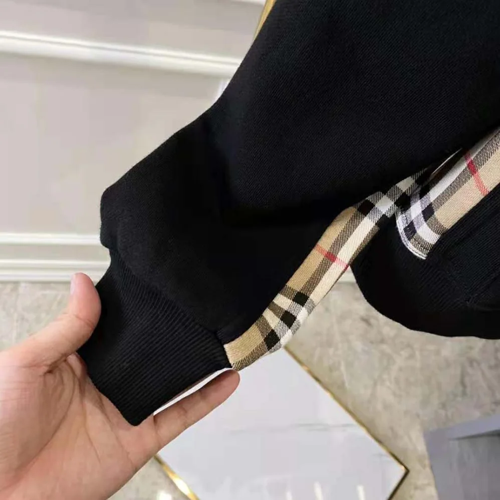 Burberry Vintage Check Panel Cotton Hoodie for Women in Black