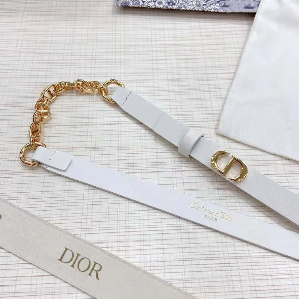Dior Caro Belt White Smooth Calfskin with Shiny Gold-Finish Metal 15 MM for Women Dior Caro Belt White Smooth Calfskin with Shiny Gold-Finish Metal 15 MM for Women