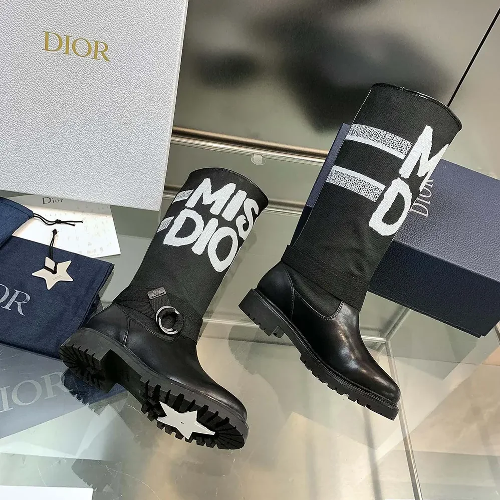 Dior D-Major Boot Black Technical Fabric with White Miss Dior Graffiti Print for Women
