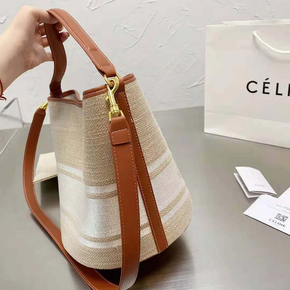 Celine Bucket 16 Bag in Textile with Celine Logo and Smooth Calfskin for Women