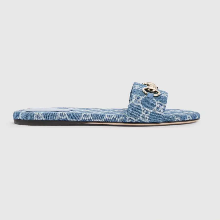 Gucci Horsebit Slide Sandals Blue Denim