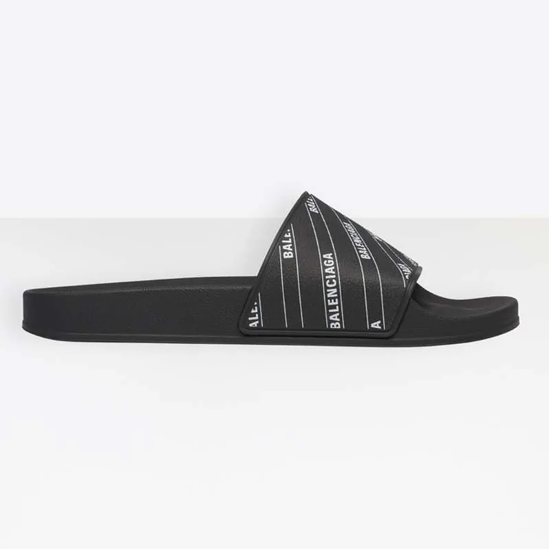 Balenciaga Stripe Piscine Slide Sandal in Black and White Printed Rubber for Men