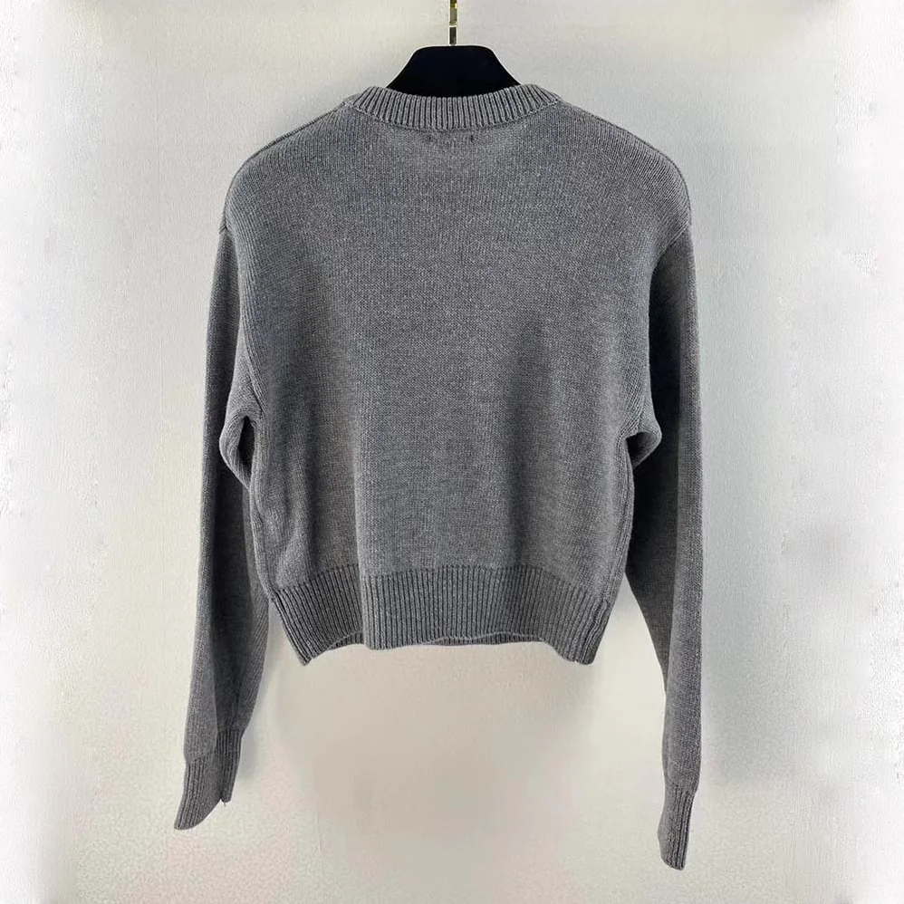 Miu Miu Cashmere Sweater with Intarsia Logo for Women in Silver Miu Miu Cashmere Sweater with Intarsia Logo for Women in Silver