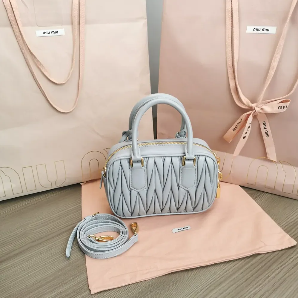 Miu Miu Arcadie Matelassé Nappa Leather Bag for Women in Pearl Gray