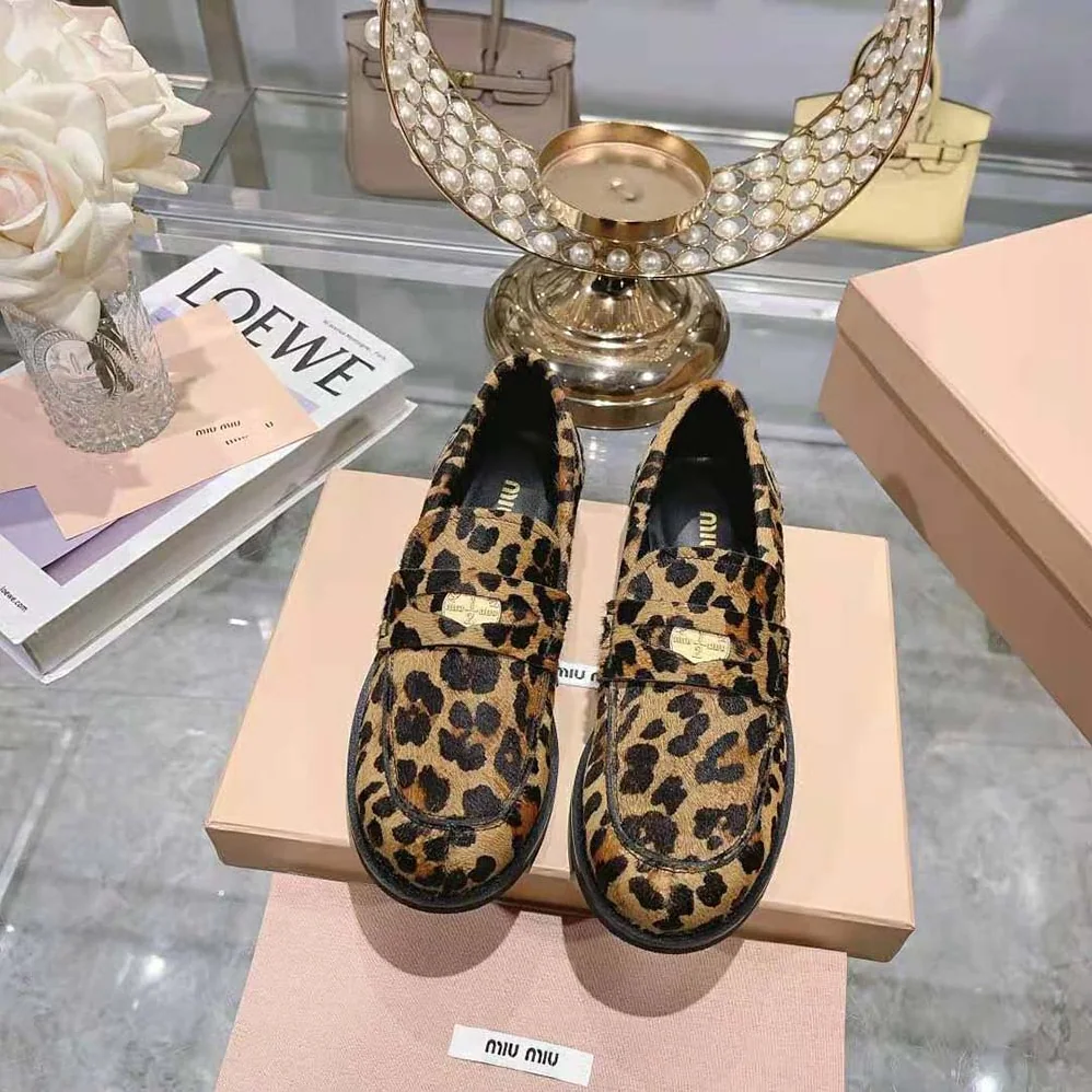 Miu Miu Leopard-print Calf Hair for Women in effect Loafers